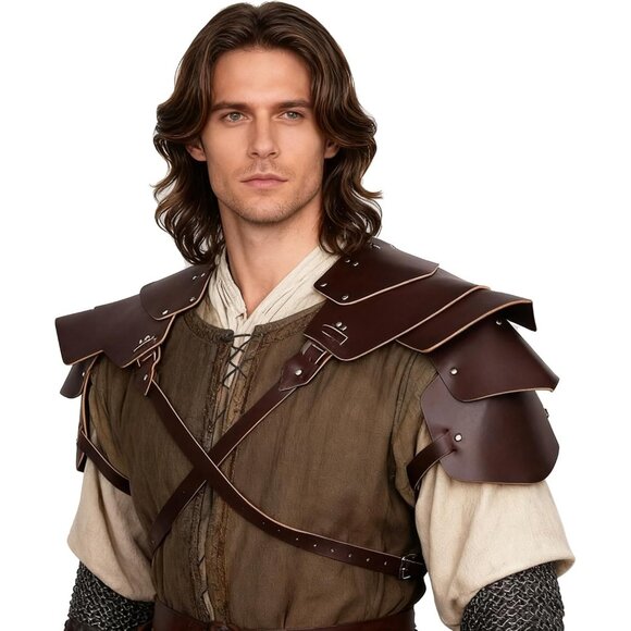 Men's Medieval Pauldron - Leather Shoulder Armor for Knight Cosplay Halloween L